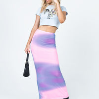 Ryleee Low Rise Blurred Maxi Skirt Pink