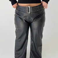 Torridon Eyelet Belt Faux Leather Pants Black Curve