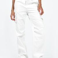 Paige Mid Rise Cargo Jean White