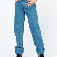 Holly Asymmetric Straight Leg Jean Mid Wash Denim