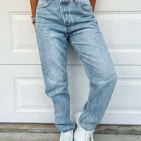 Holly Asymmetric Straight Leg Jean Light Wash Denim Petite