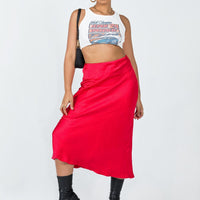 Tyra Satin Midi Skirt Red