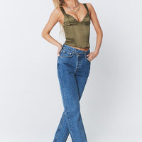Holly Asymmetric Straight Leg Jean Mid Wash Denim