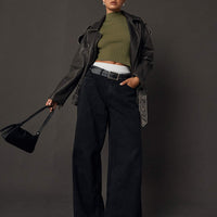 Naylor Mid Rise Wide Leg Jeans Washed Black Denim