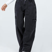 Adrianne Wide Leg Cargo Jeans Black