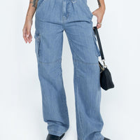 Paige Mid Rise Cargo Jean Denim
