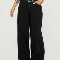 Naylor Mid Rise Wide Leg Jeans Washed Black Denim