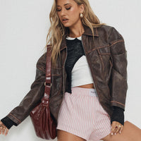 Tanza Faux Leather Jacket Brown / Red