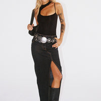 Barbara Split Midi Skirt Charcoal