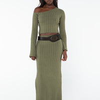 Santorini Knit Maxi Skirt Green