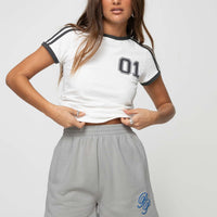 Princess Polly Track Shorts Cursive Text Grey / Blue