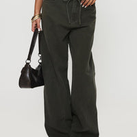 Bruiser Tie Waist Mid Rise Wide Leg Jeans Green Petite
