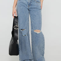Kadison Low Rise Straight Leg Jeans Mid Wash Blue