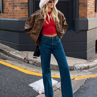 Top Model Low Rise Straight Leg Jeans Dark Denim