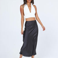 Tyra Satin Midi Skirt Black