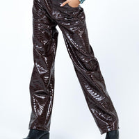Motel Parallel Trouser Croc PU Dark Brown