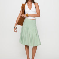 Evangaleine Pleat Midi Skirt Green / White