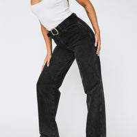 Karlina High Rise Straight Leg Jeans Charcoal