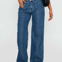 Taji Mid Rise Wide Leg Jeans Dark Blue