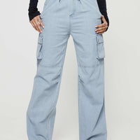 Paige Mid Rise Cargo Jean Light Wash