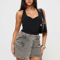 Bambas Wrap Denim Mini Skirt Washed Green