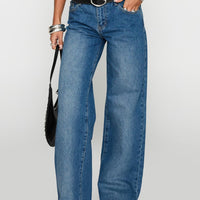 On Sunset Mid Rise Straight Leg Jeans Dark Wash