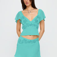 Pappilion Asymmetrical Mini Skirt Aqua