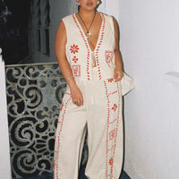 Grazia Pants Cream / Red Curve