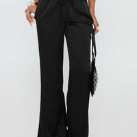 Vanille Tie Waist Satin Pants Black