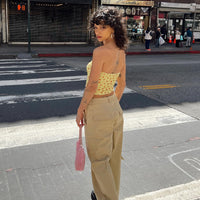 Luna Mid Rise Cargo Pants Beige