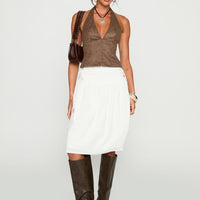 Snowflakes Tie Side Midi Skirt White