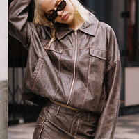 Tanza Faux Leather Jacket Brown / Red