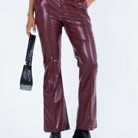 Yarella Mid Rise PU Pants Burgundy
