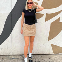 Mid Waist Mini Skirt Beige