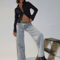 Ellanor Low Rise Slouch Denim Jeans Washed Grey Petite