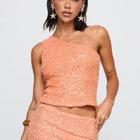 Zaraya Sequin One Shoulder Top Orange