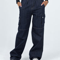 Paige Mid Rise Baggy Cargo Jeans Dark Wash