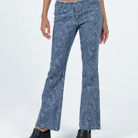 Loweana Low Rise Jacquard Flare Jean Blue Denim