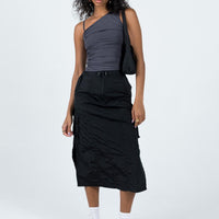 Diviney Parachute Midi Skirt Black