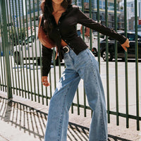 Nicolo High Rise Straight Leg Jeans Light Blue Wash