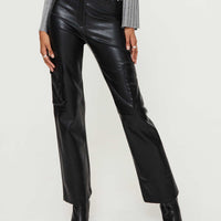 Taniya Faux Leather Cargo Pants Black
