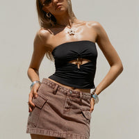 Zakai Cargo Denim Mini Skirt Brown