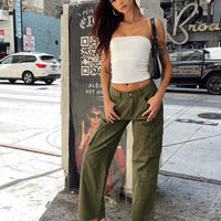 Ahstin Mid Rise Straight Leg Cargo Jeans Green