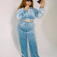 Velour Track Pant Blue Curve