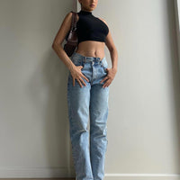 Holly Asymmetric Straight Leg Jean Light Wash Denim Petite