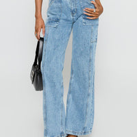 Chad Cargo High Rise Wide Leg Jeans Mid Wash