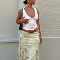 Lewish Low Rise Midi Skirt Green Floral