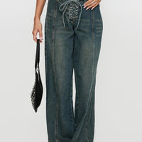 San Mateo Low Rise Wide Leg Tie Up Jeans Vintage Wash