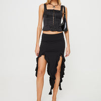 Peachey Asymmetric Ruffle Midi Skirt Black