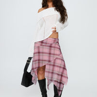 Anali Asymmetrical Midi Skirt Pink / Multi Check